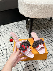 LV CHERRY HIGH HEELS 25S IN LIGHT PINK DENIM WITH BOW STYLE 4