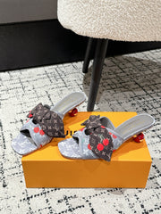 LV CHERRY HIGH HEELS 25S IN GREY DENIM WITH BOW STYLE 1