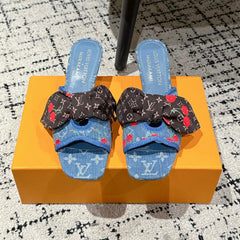 LV CHERRY HIGH HEELS 25S IN BLUE DENIM WITH BOW STYLE 3