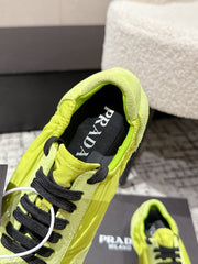 PRADA 25S COLLAPSE SNEAKERS IN LIME GREEN RE NYLON AND SUEDE