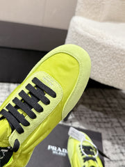 PRADA 25S COLLAPSE SNEAKERS IN LIME GREEN RE NYLON AND SUEDE