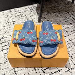 LV MIAMI-STYLE SANDALS 25S IN BLUE DENIM AND CALFSKIN