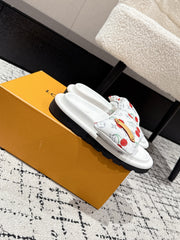 LV MIAMI-STYLE SANDALS 25S IN WHITE FABRIC AND CALFSKIN