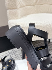 PRADA 25S FISHERMAN OPEN TOE SANDALS IN BLACK CALFSKIN