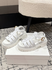 PRADA 25S FISHERMAN OPEN TOE SANDALS IN WHITE CALFSKIN