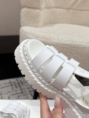 PRADA 25S HIGH TOP OPEN TOE FISHERMAN SANDALS IN WHITE CALFSKIN