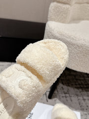CELINE 25S SLIDES TRIOMPHE IN IVORY SPONGE FABRIC