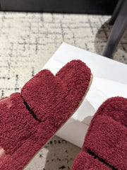 CELINE 25S SLIDES TRIOMPHE IN WINE RED SPONGE FABRIC