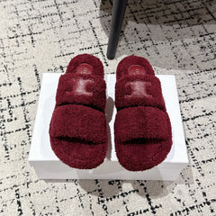 CELINE 25S SLIDES TRIOMPHE IN WINE RED SPONGE FABRIC