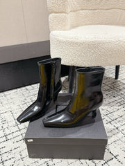 YSL 25S HEELED ANKLE BOOTS 70 MM IN BLACK LAMBSKIN