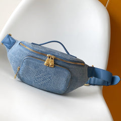 LV 25S RUSH BUMBAG 30 IN BLUE CANVAS DAMIER DENIM