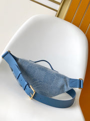 LV 25S RUSH BUMBAG 30 IN BLUE CANVAS DAMIER DENIM