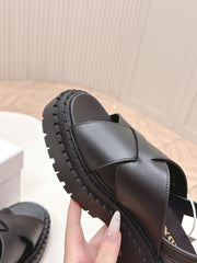 PRADA 25S CRISSCROSS SANDALS IN BLACK CALFSKIN