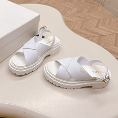 PRADA 25S CRISSCROSS SANDALS IN WHITE CALFSKIN