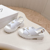 PRADA 25S SANDALS IN WHITE CALFSKIN LOGO GOLD HARDWARE