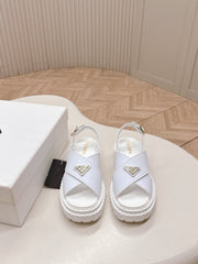 PRADA 25S SANDALS IN WHITE CALFSKIN LOGO GOLD HARDWARE