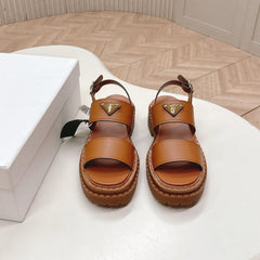 PRADA 25S SANDALS IN LIGHT TAN CALFSKIN LOGO