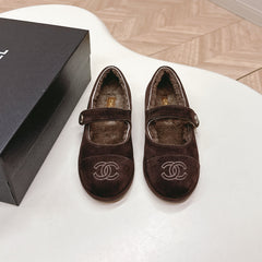 CHANEL FLAT MARY JANE SHOES 25S IN DARK BROWN VELVET