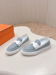 HM 25S SLIP-ON IN BLUE DENIM AND WHITE LAMBSKIN