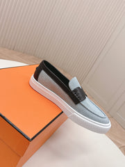 HM 25S SLIP-ON IN BLUE DENIM AND BLACK LAMBSKIN