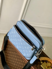 TRIO MESSENGER BAG 25 IN BLUE MONOGRAM COATED CANVAS AND CALFSKIN
