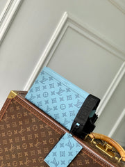 GASTON WEARABLE WALLET 22 IN SKY BLUE MONOGRAM SHADOW CALFSKIN EMBOSSED LOGO