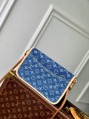 DIANE 24 IN DENIM BLUE MONOGRAM COWHIDE LEATHER TRIM