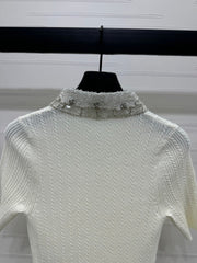 MIU 25S SHORT SLEEVE BEADED COLLAR SHIRT 264247