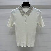MIU 25S SHORT SLEEVE BEADED COLLAR SHIRT 264247