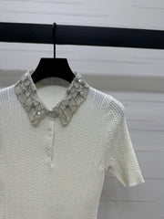 MIU 25S SHORT SLEEVE BEADED COLLAR SHIRT 264247