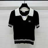 CELINE SHORT-SLEEVE KNIT TOP BLACK 274820