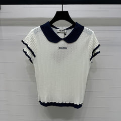 MIUMIU SHORT-SLEEVE PETER PAN COLLAR TOP 274825