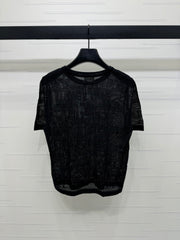 CELINE SHORT-SLEEVE CROCHET TOP BLACK 274808