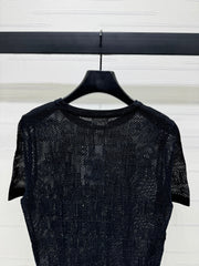 CELINE SHORT-SLEEVE CROCHET TOP BLACK 274808