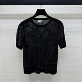 CELINE SHORT-SLEEVE CROCHET TOP BLACK 274808