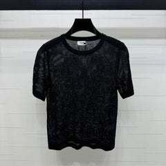 CELINE SHORT-SLEEVE CROCHET TOP BLACK 274808