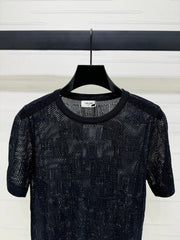 CELINE SHORT-SLEEVE CROCHET TOP BLACK 274808