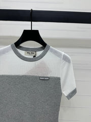 MIUMIU CREW NECK SHORT-SLEEVE SHEER KNIT TOP 274812