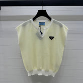 PRAD 25S STRIPED V-NECK KNITTED VEST 264128