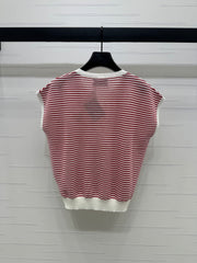 PRAD 25S STRIPED V-NECK KNITTED VEST 264127
