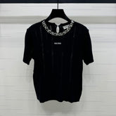 MIU 25S RHINESTONE COLLAR T-SHIRT 264097