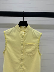 GUCCI SLEEVELESS DENIM TOP WITH STAND COLLAR