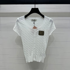 MIUMIU U-NECK KNITTED SHORT-SLEEVE TOP WHITE 274946
