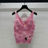 MIUMIU KNIT VEST WITH 3D FLORAL DETAILS 274890