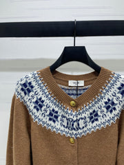 CELINE CARDIGAN IN PECAN BROWN MIX BLUE WOOL