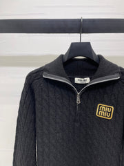 MIUMIU HALF-ZIP KNITTED PULLOVER WITH COLLAR STYLE 486