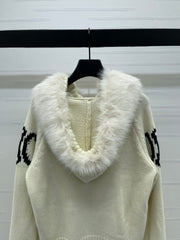CELINE 25S HOODED CARDIGAN WITH FUR TRIM 0089