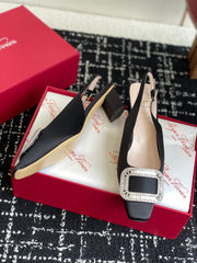 ROGER VIVIER 25S VIVIER SLINGBACK 45MM IN BLACK SILK EMBELLISHED CRYSTALS