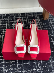 ROGER VIVIER 25S VIVIER SLINGBACK 45MM IN BRIGHT RED SILK EMBELLISHED CRYSTALS