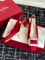 ROGER VIVIER 25S VIVIER SLINGBACK 45MM IN BRIGHT RED SILK EMBELLISHED CRYSTALS